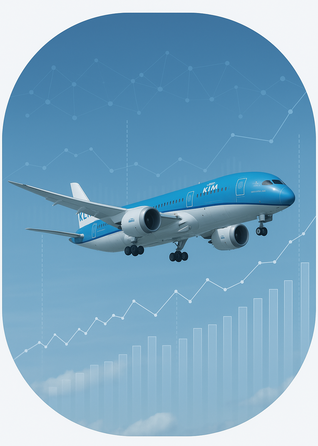 een vliegtuig vliegt door data heen