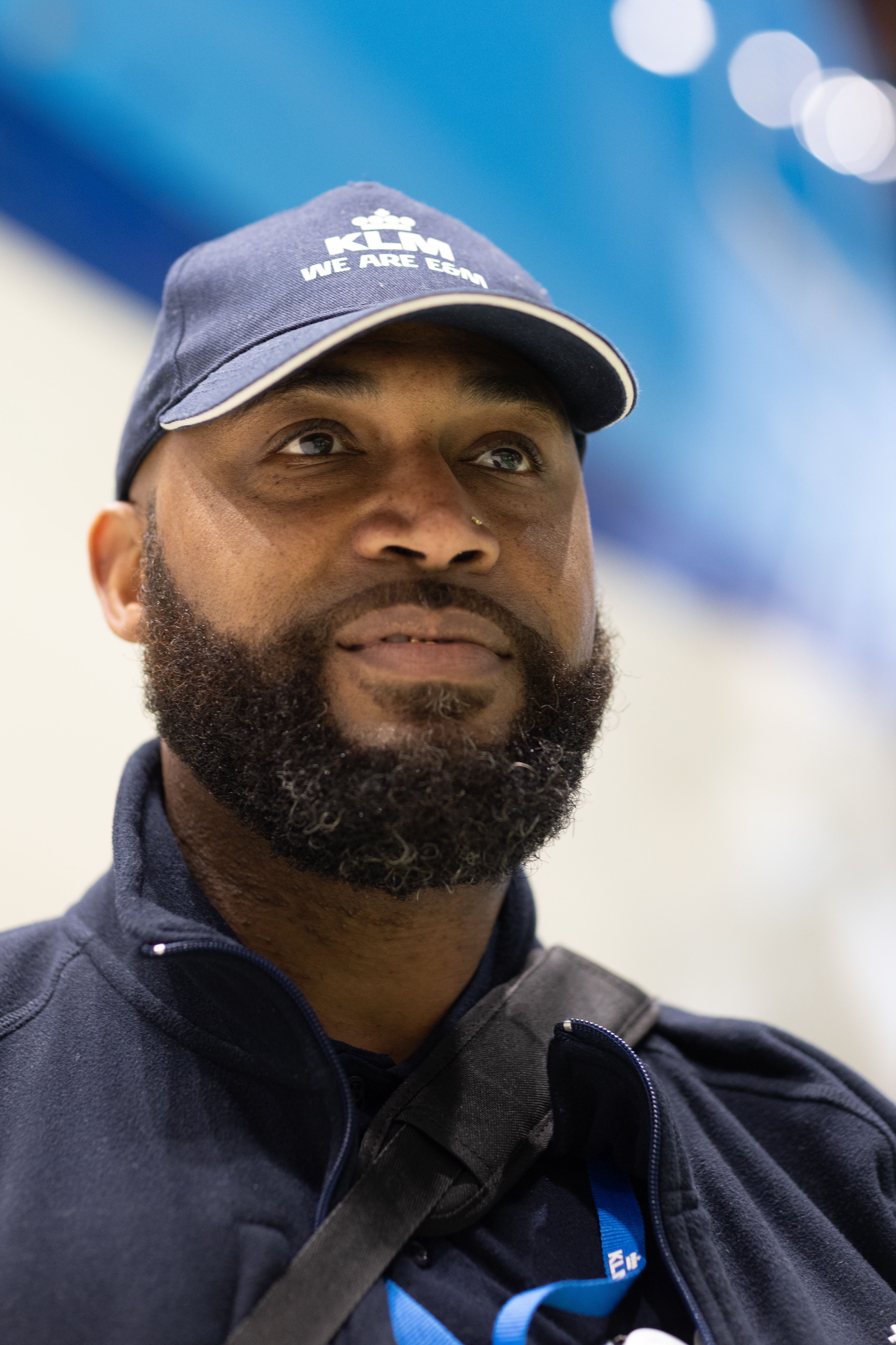 Man posing in hangar