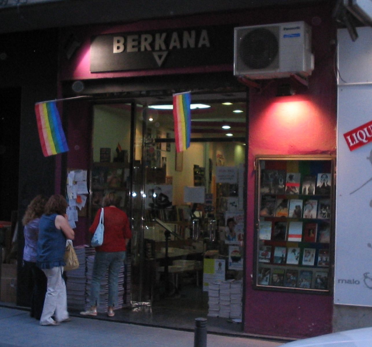 Storefront of Berkana, the LGTBIQ+ bookshop on Calle Hortaleza