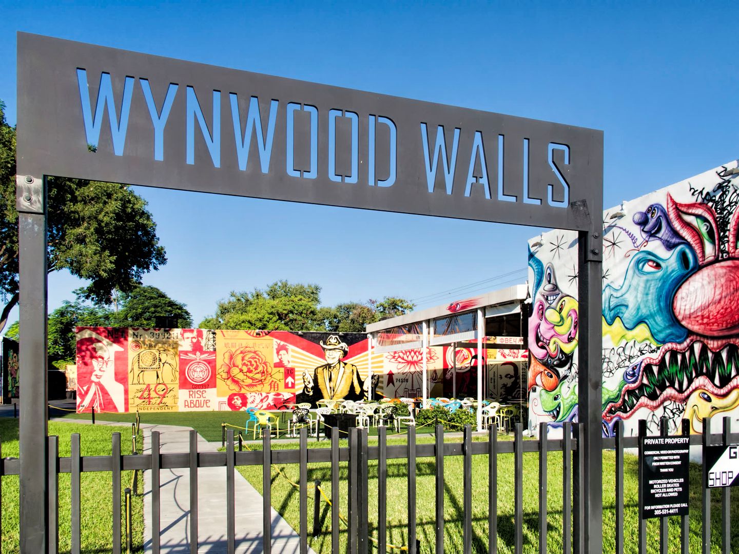 Wynwood Walls entrance gate and murals in the Wynwood arts district
