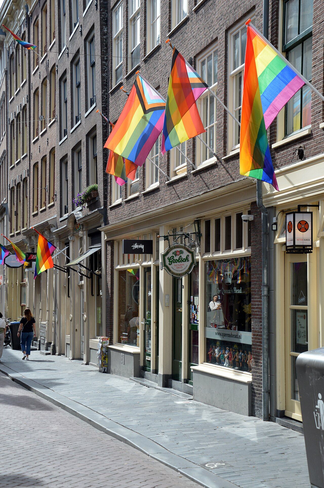 Pride flags along Zeedijk, Amsterdam, in 2022
