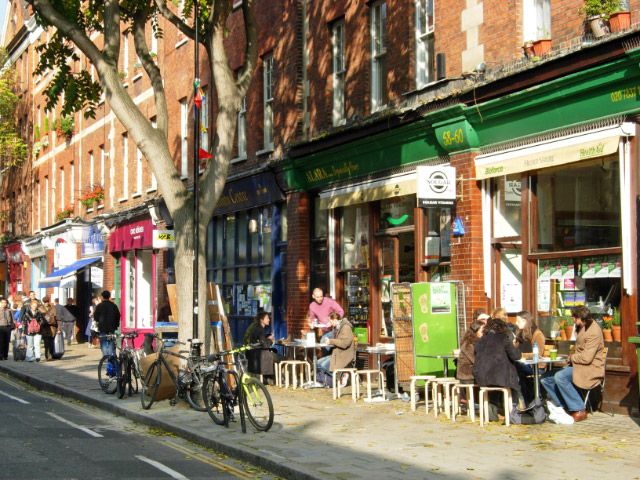 Marchmont Street in Bloomsbury, with independent shopfronts