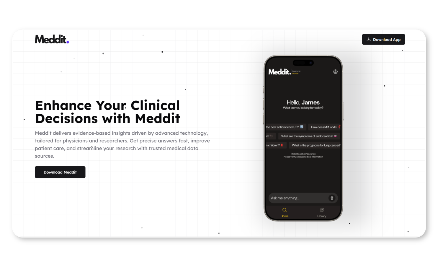 Screenshot of Meddit.ai landing page