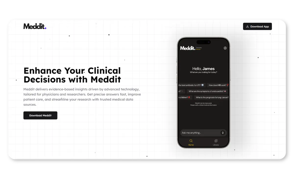 Screenshot of Meddit.ai landing page