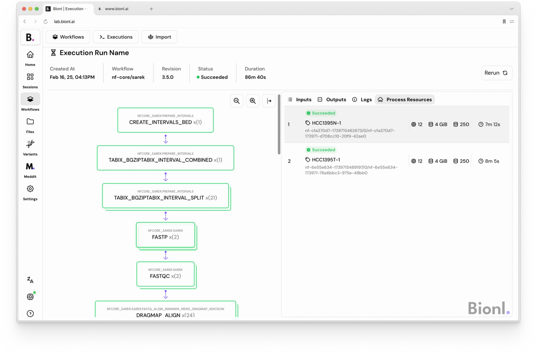 Screenshot of nf-core execution from Bionl