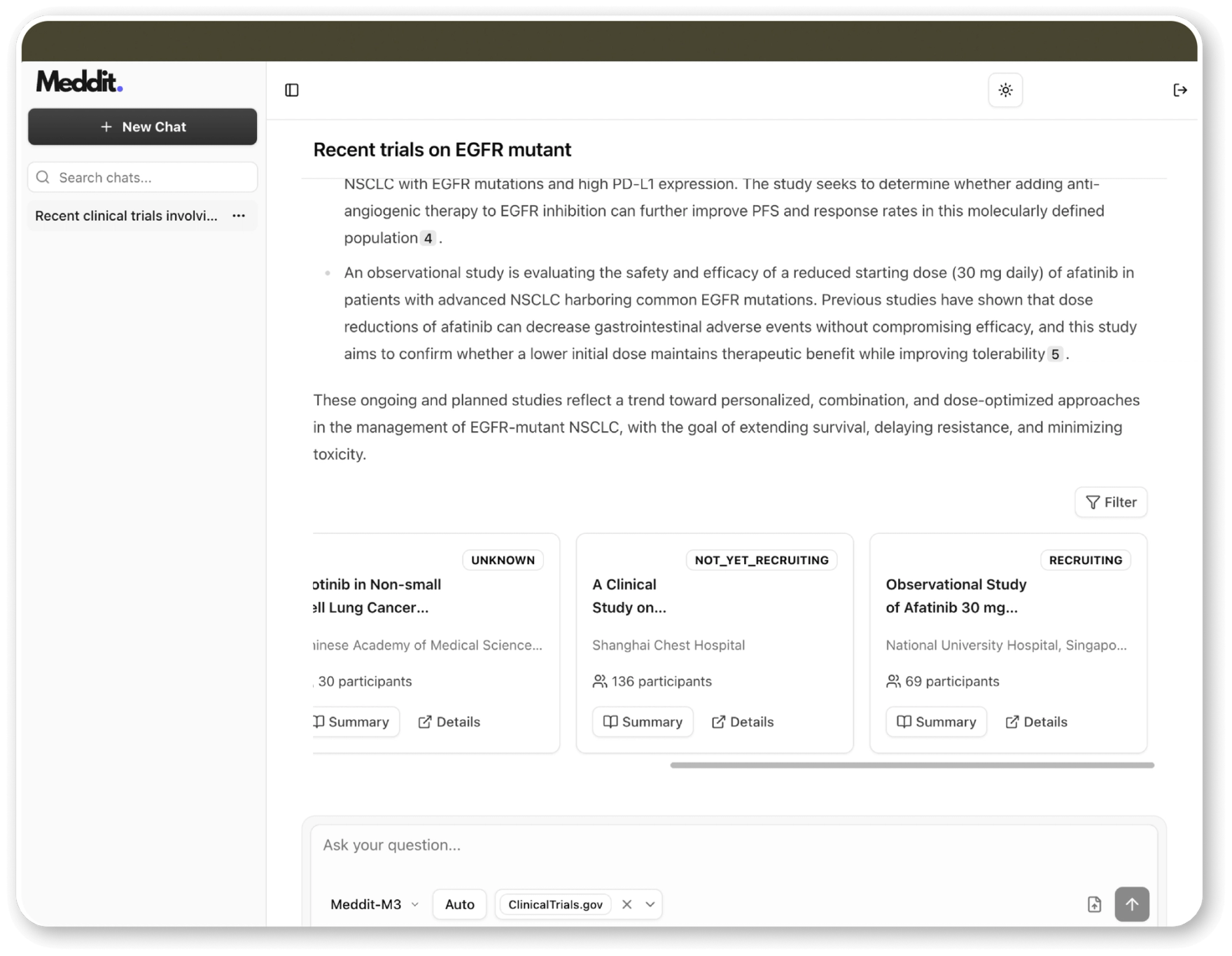 Screenshot of Meddit.ai ClinicalTrials.gov search result