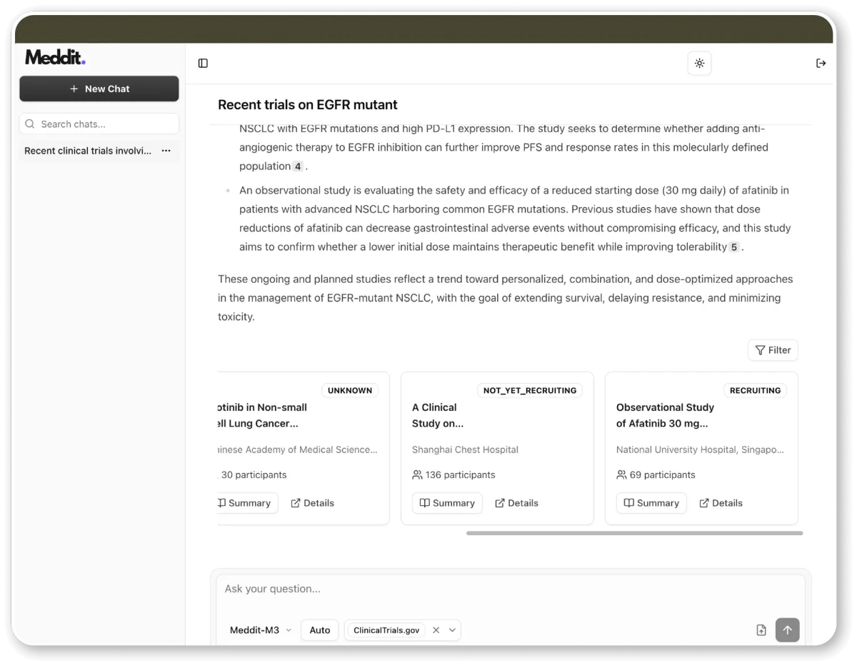 Screenshot of Meddit.ai ClinicalTrials.gov search result