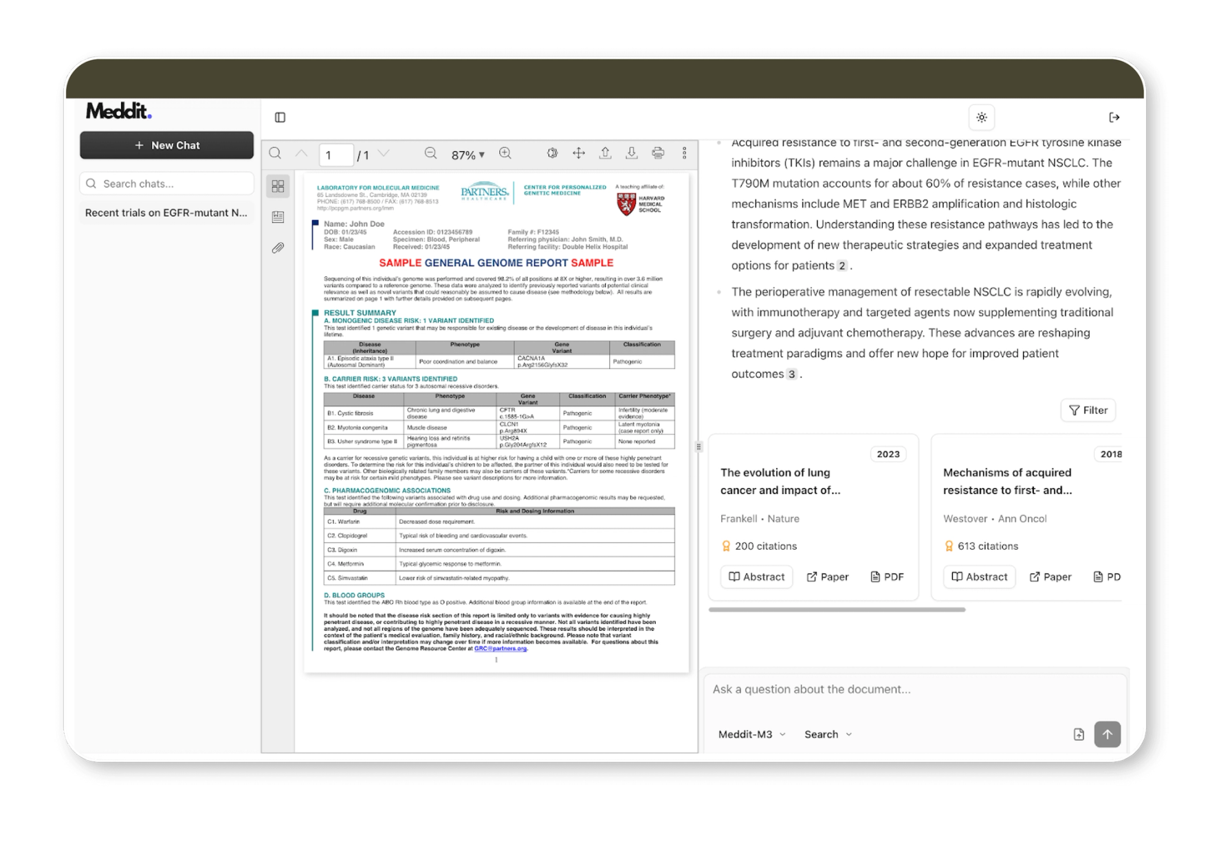 Screenshot of Meddit.ai platform chatting with a paper