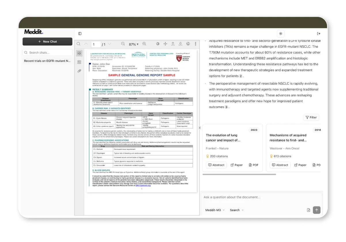 Screenshot of Meddit.ai platform chatting with a paper