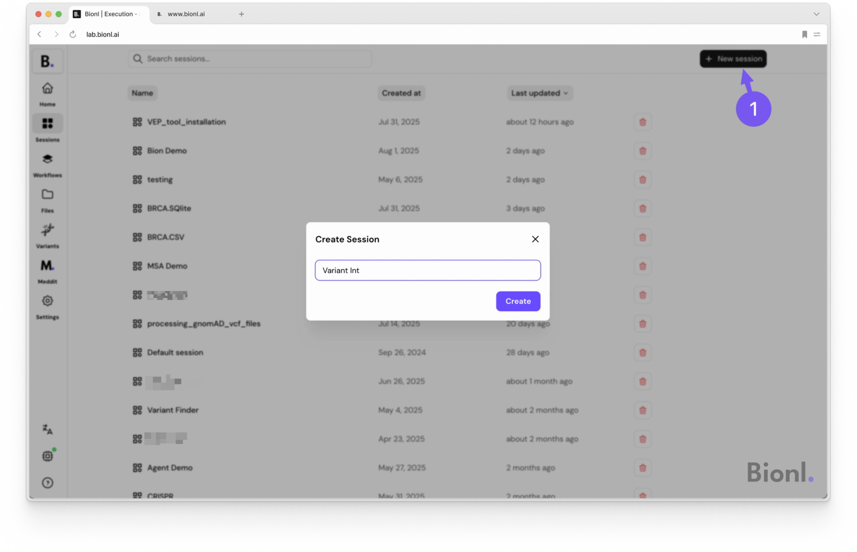Step 1: Create a new session