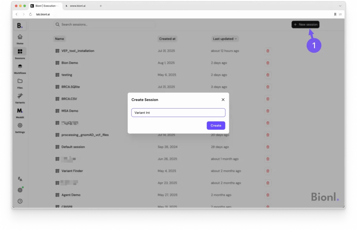 Step 1: Create a new session