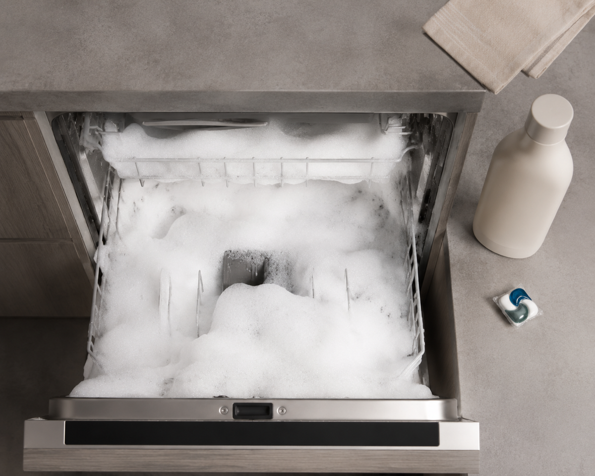 dishwasher-gurgling-and-not-draining-excess-suds-trapped-in-tub
