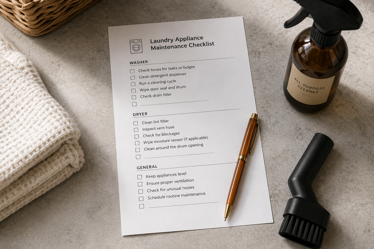 Printed appliance maintenance checklist with pen 