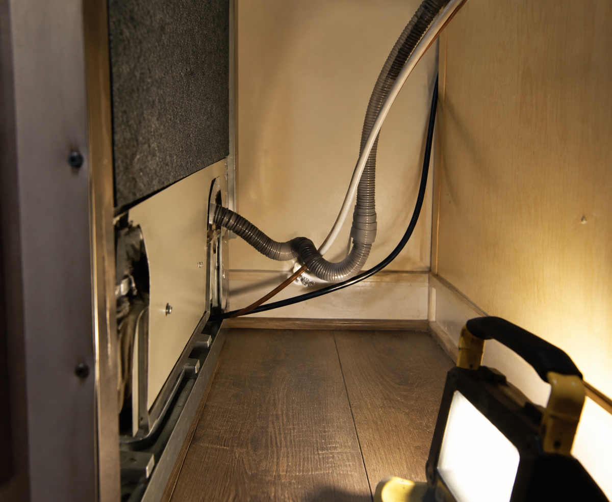 dishwasher-wont-drain-kinked-drain-hose-found-behind-pulled-out-unit