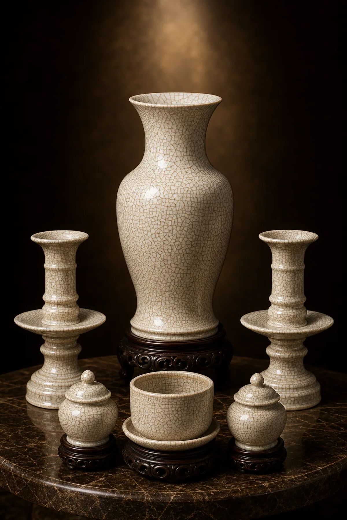 Gốm: Bộ Đồ Thờ Men Rạn