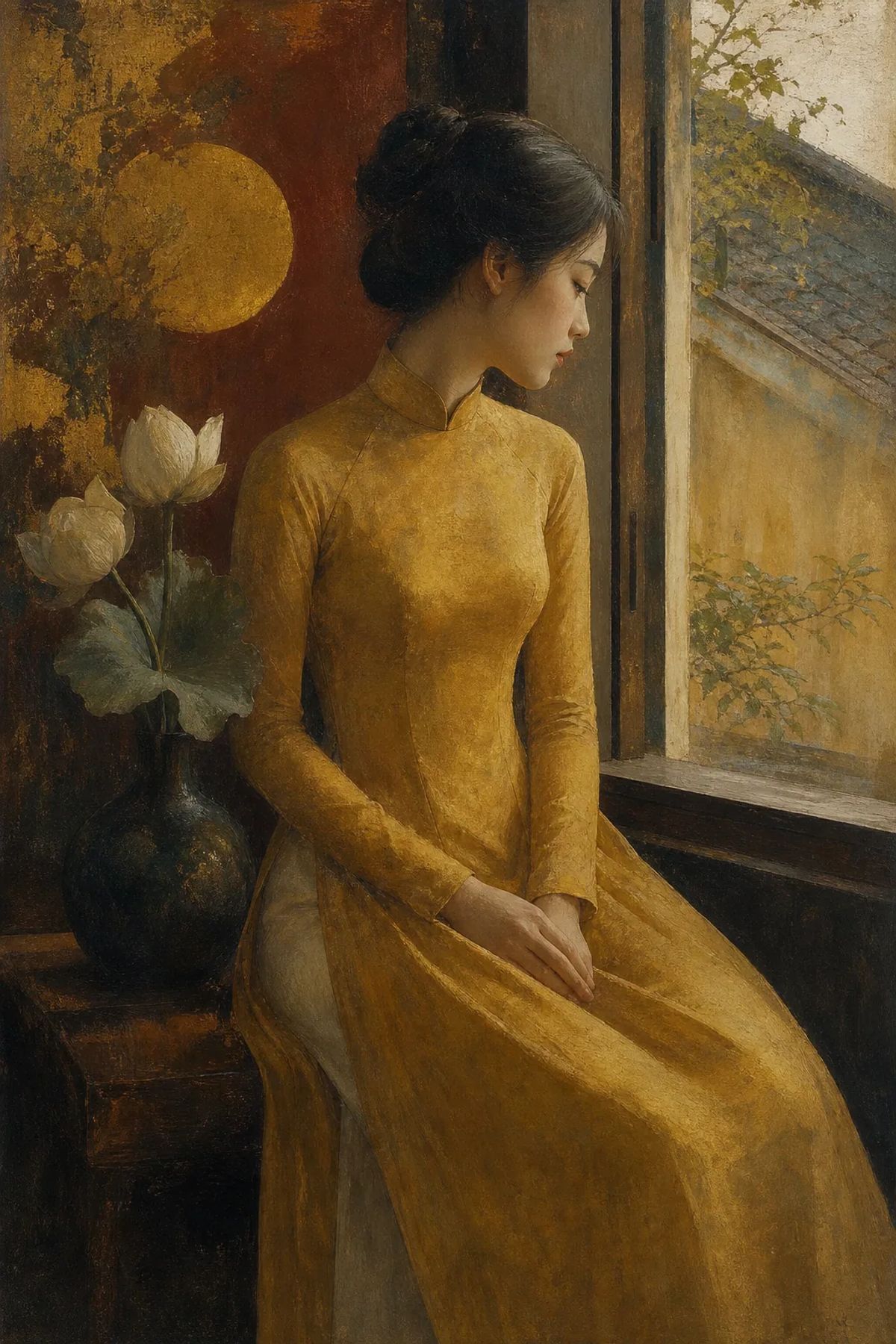 Tranh: Thiếu Nữ Bên Song