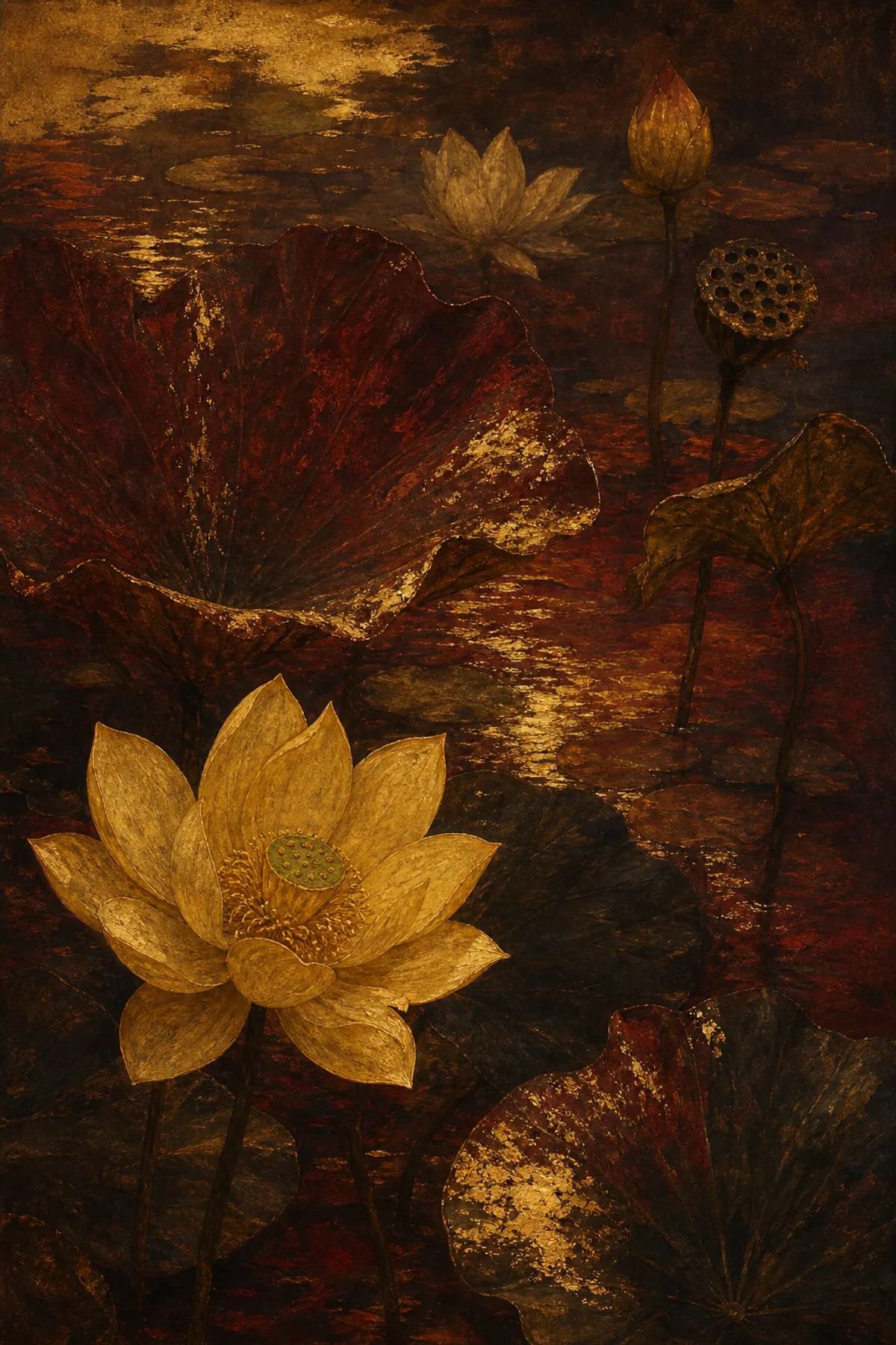 Tranh: Sen Vàng Trong Đêm