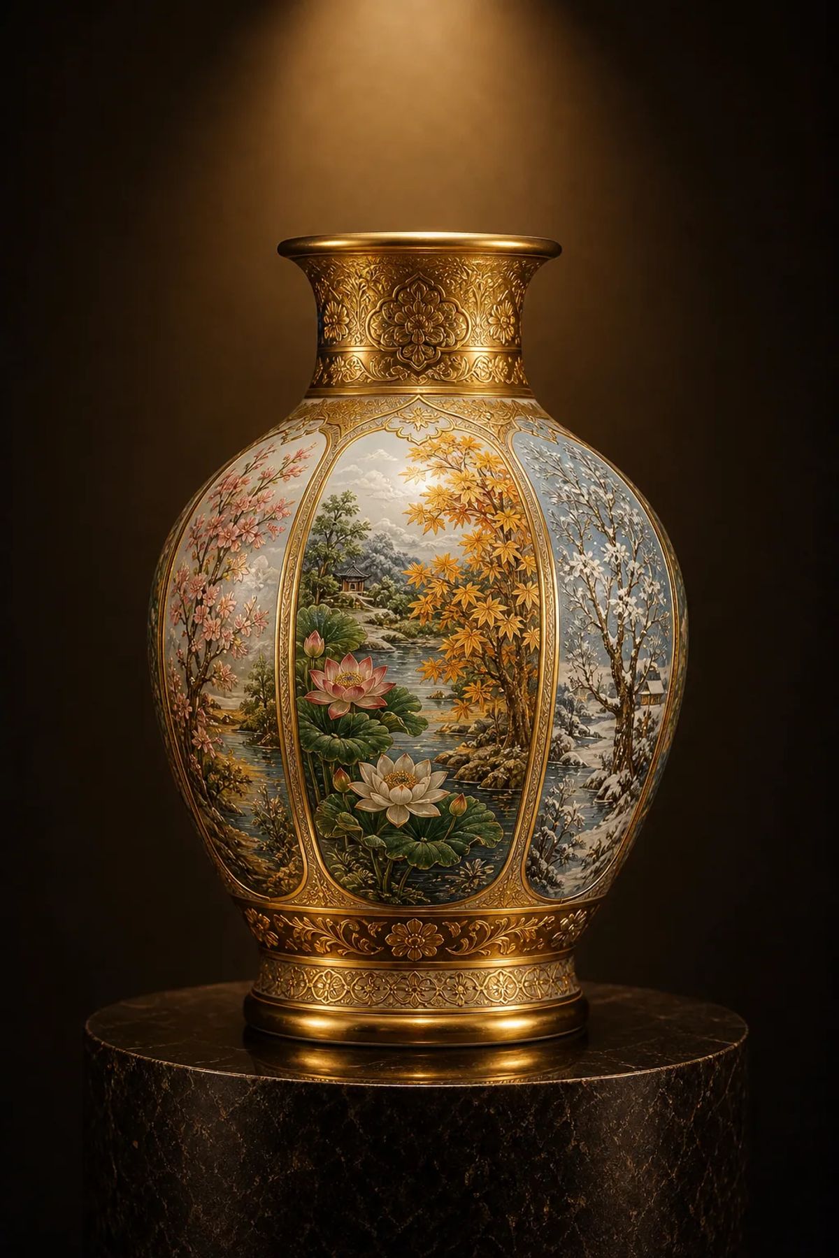 Gốm: Lọ Dát Vàng Tứ Quý