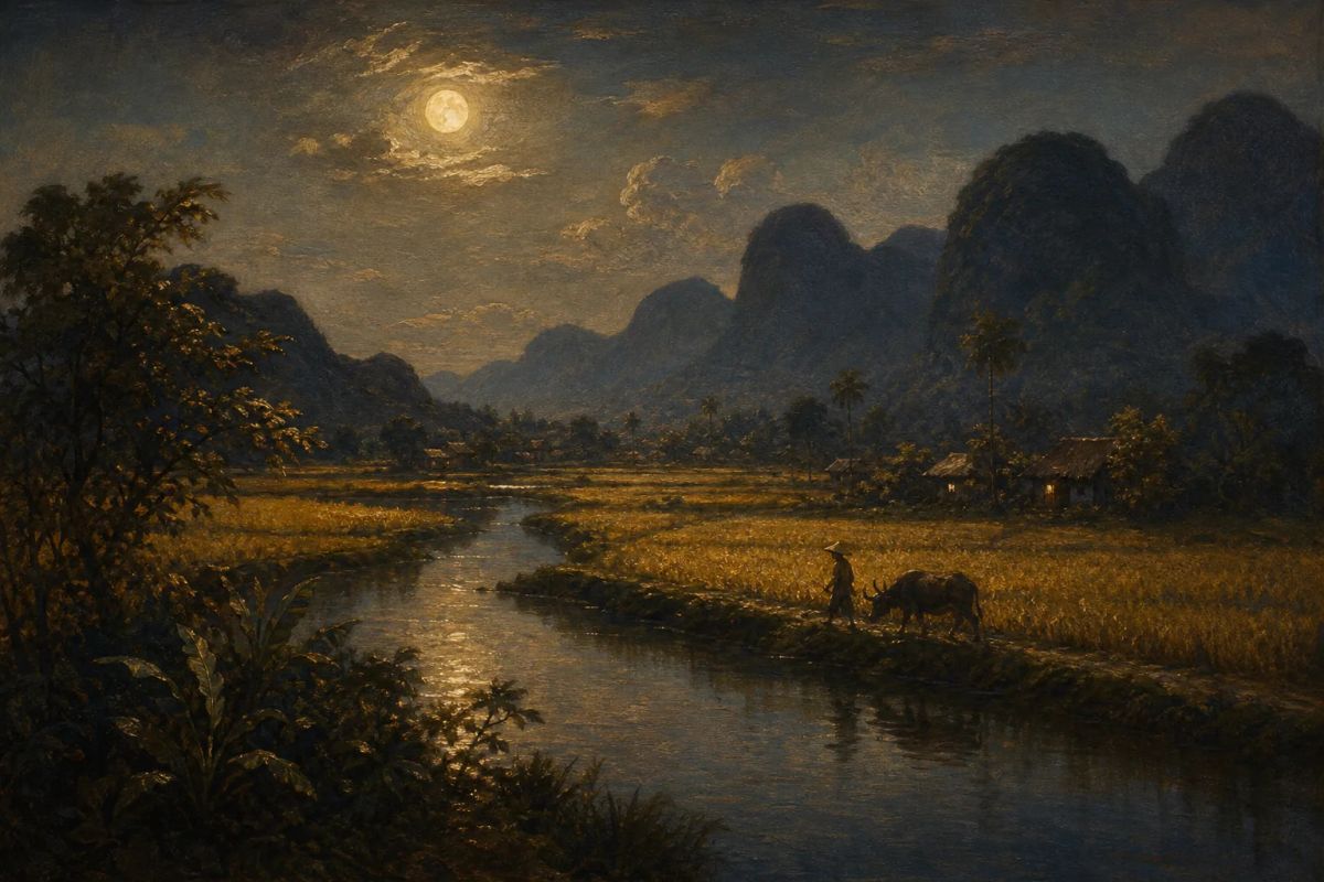 Tranh: Ruộng Bậc Thang Dưới Trăng