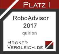 Auszeichnung: Platz 1 RoboAdvisor 2017 für quirion von Brokervergleich.de