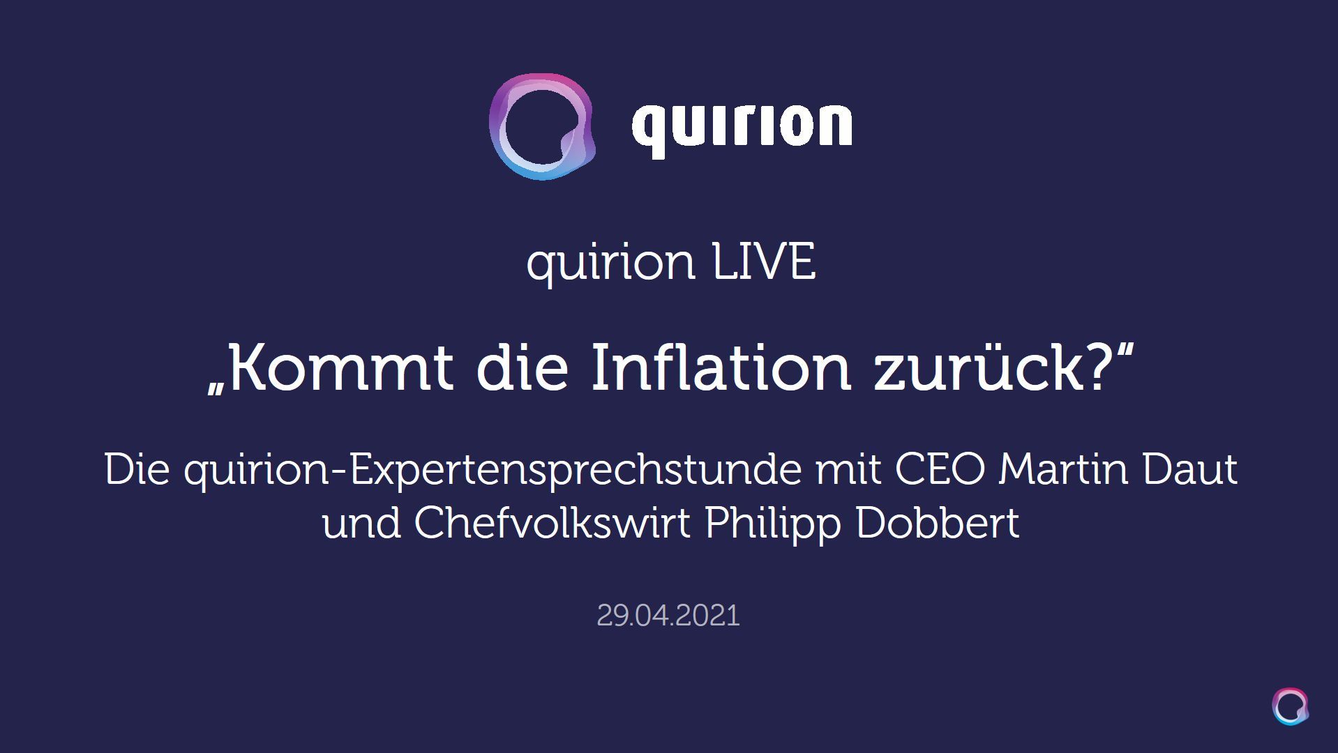 Aufzeichnung: quirion LIVE am 29.04.2021