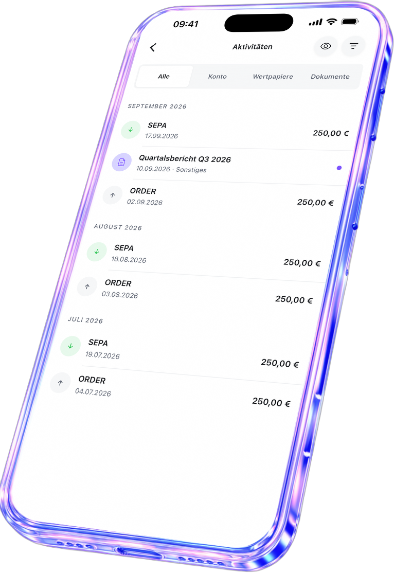 Die quirion-App zeigt die Aktivitäten: Lastschriften, Orders und Berichte