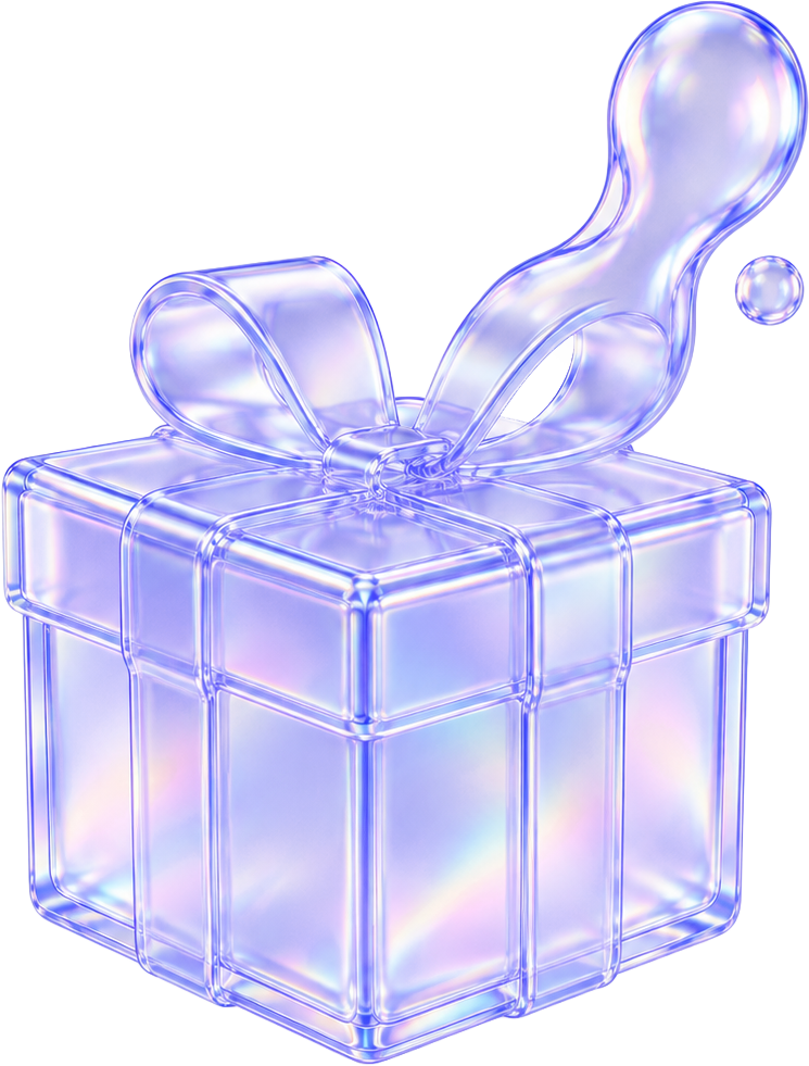 Ein Geschenk als irisierender Glas-Render