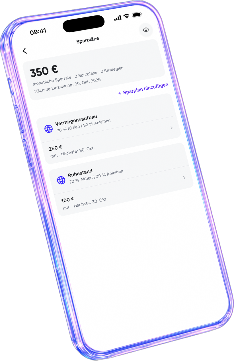 Die quirion-App zeigt die Sparpläne mit monatlicher Sparrate