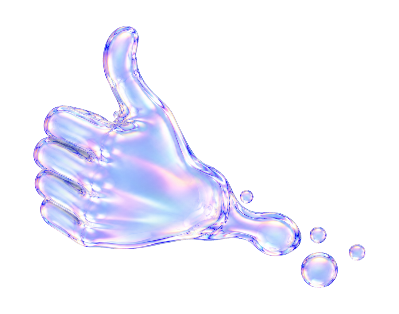 Eine Hand mit Daumen hoch als irisierender Glas-Render
