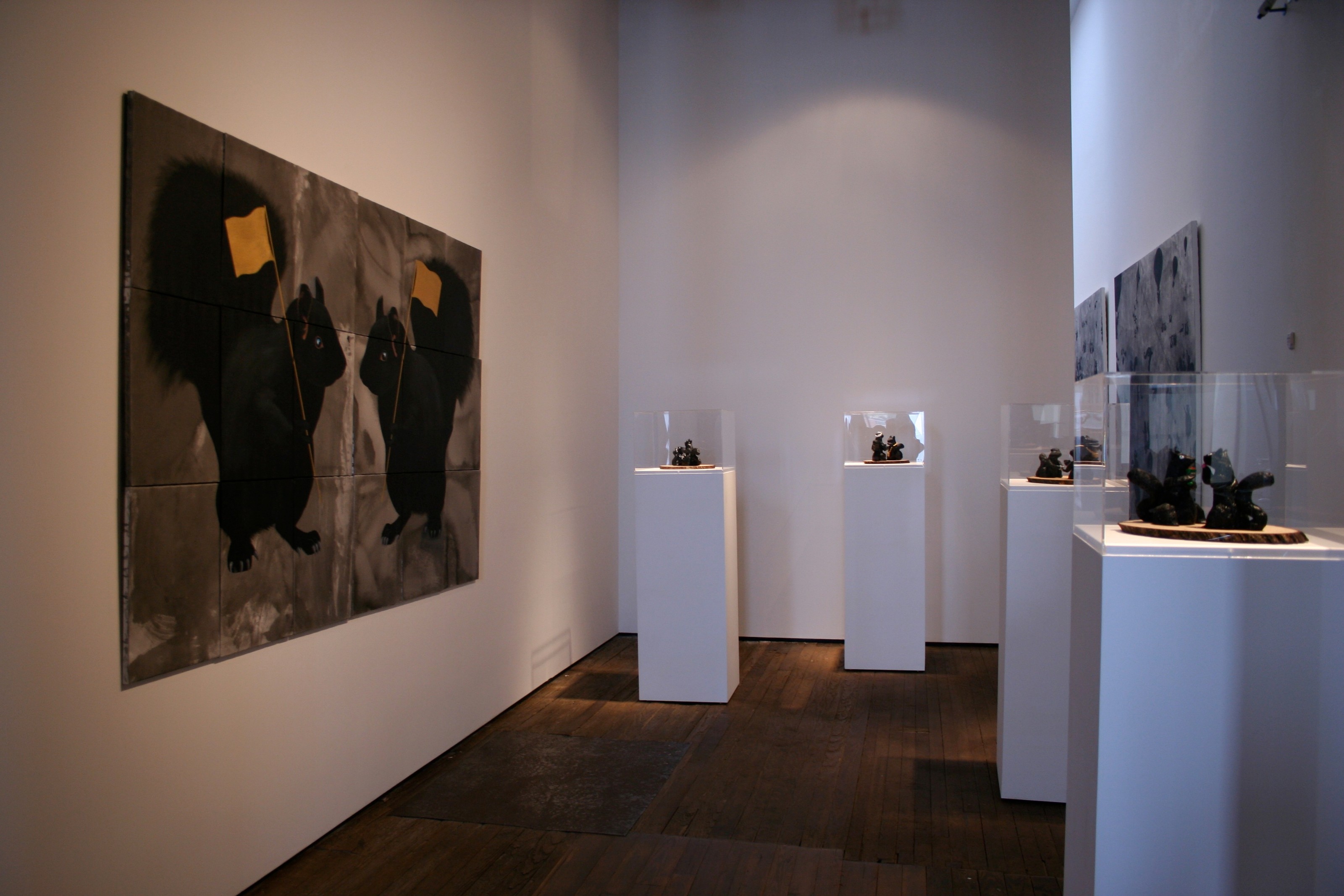 Installation view of Black Squirrel Society at Lehmann Maupin New York