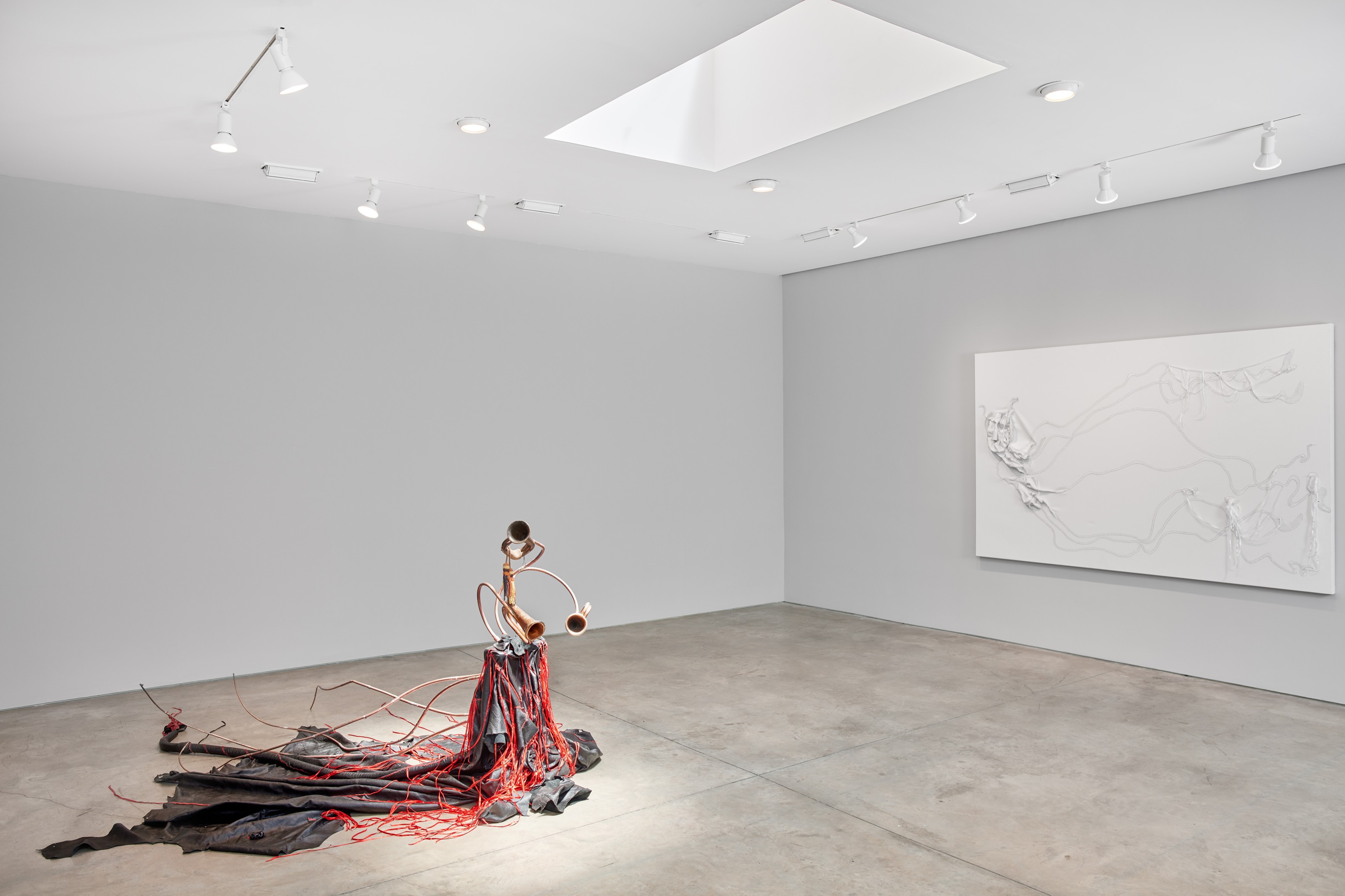 Installation view of Nicholas Hlobo at Lehmann Maupin New York