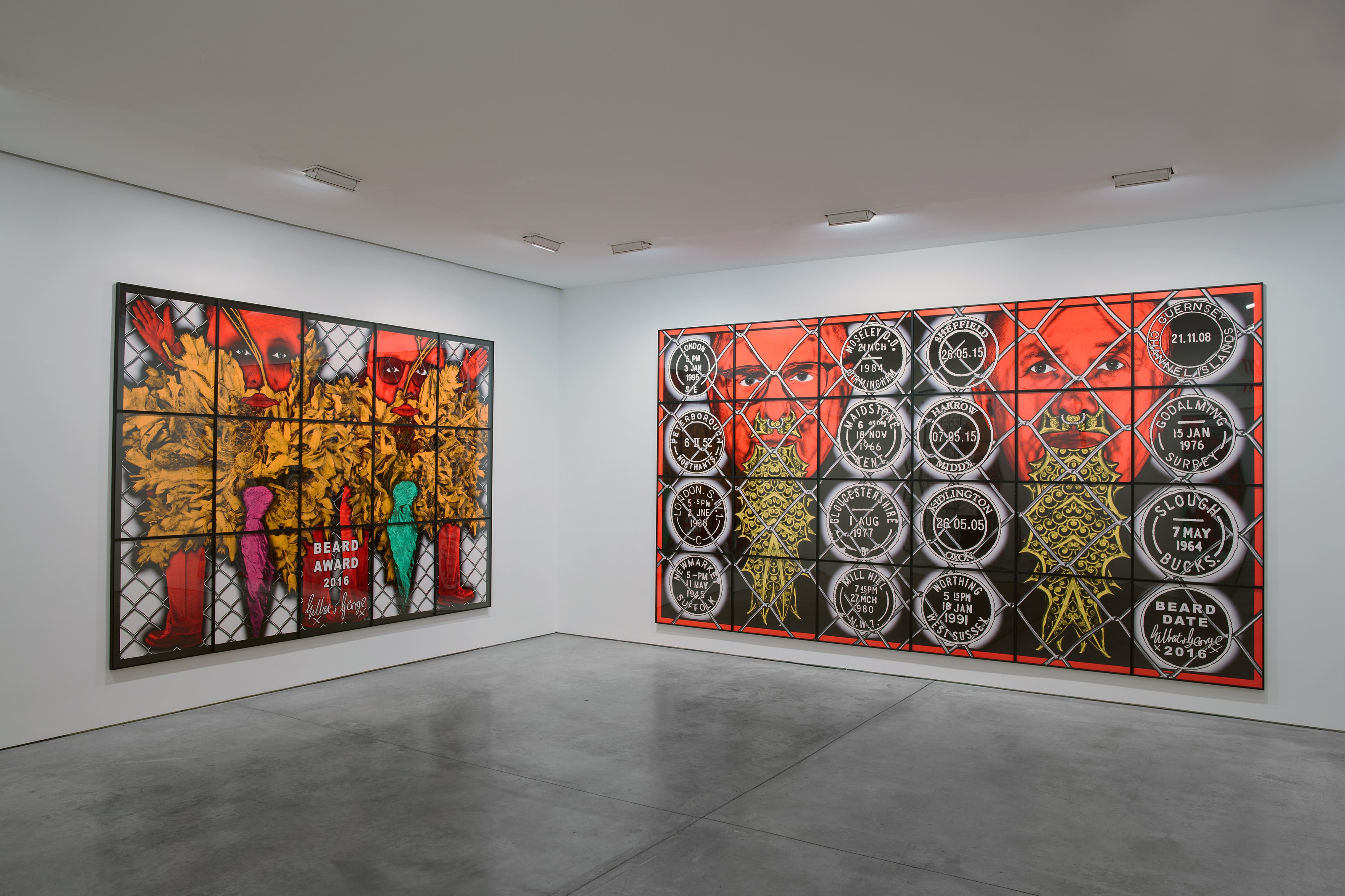 Installation view of Gilbert & George at Lehmann Maupin New York