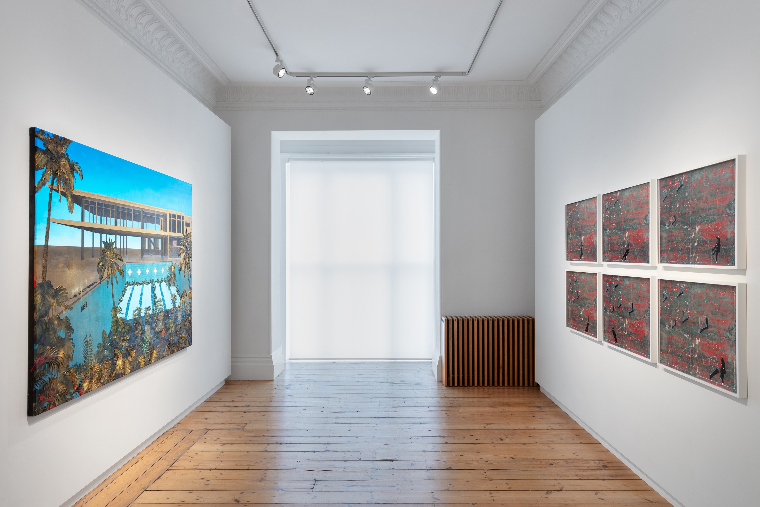 Installation view of In Dialogue: Robin Rhode & Rogelio Báez Vega at Lehmann Maupin London