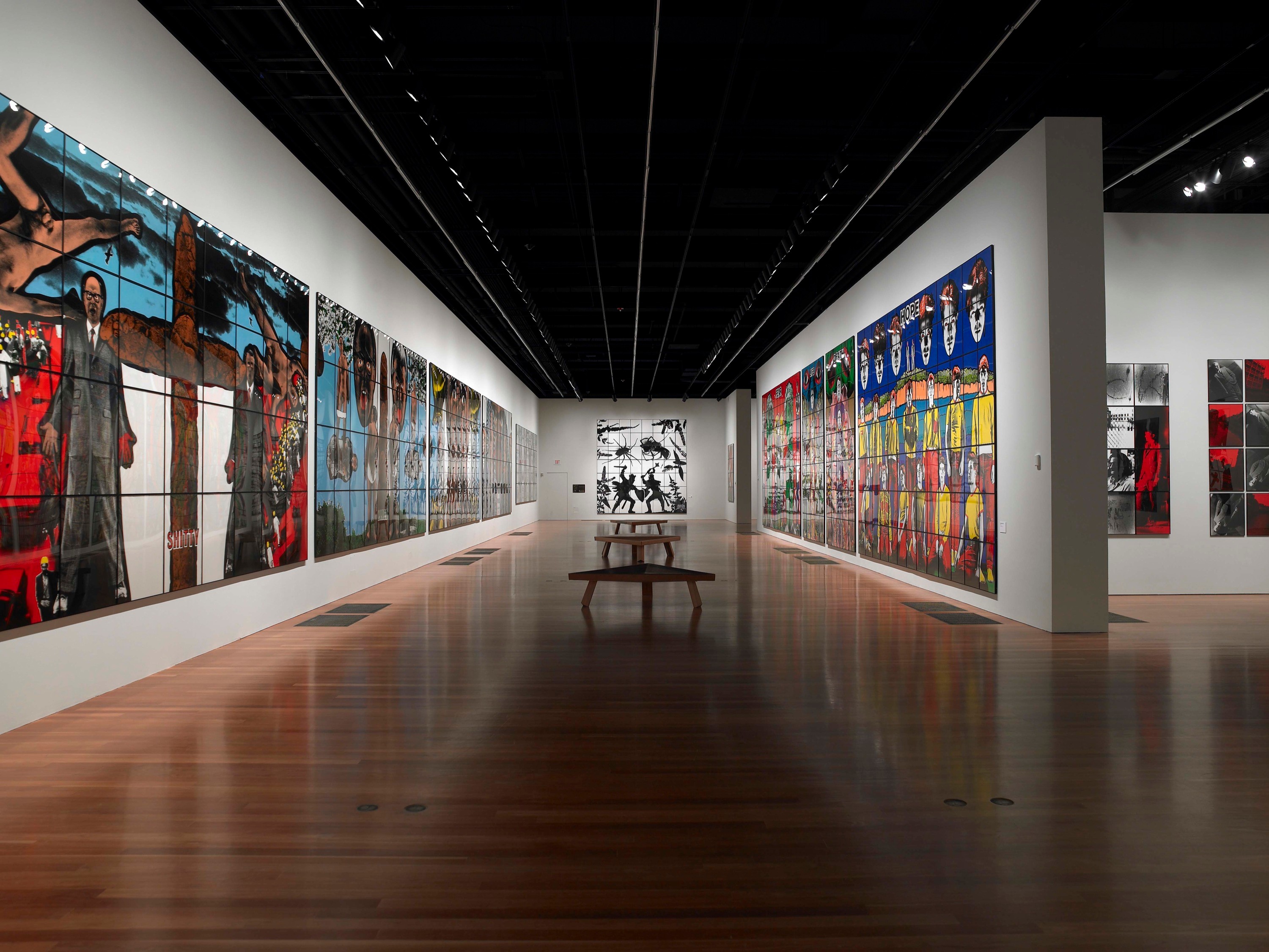 Installation view of Gilbert & George: Major Exhibition at de Young Fine Arts Museum