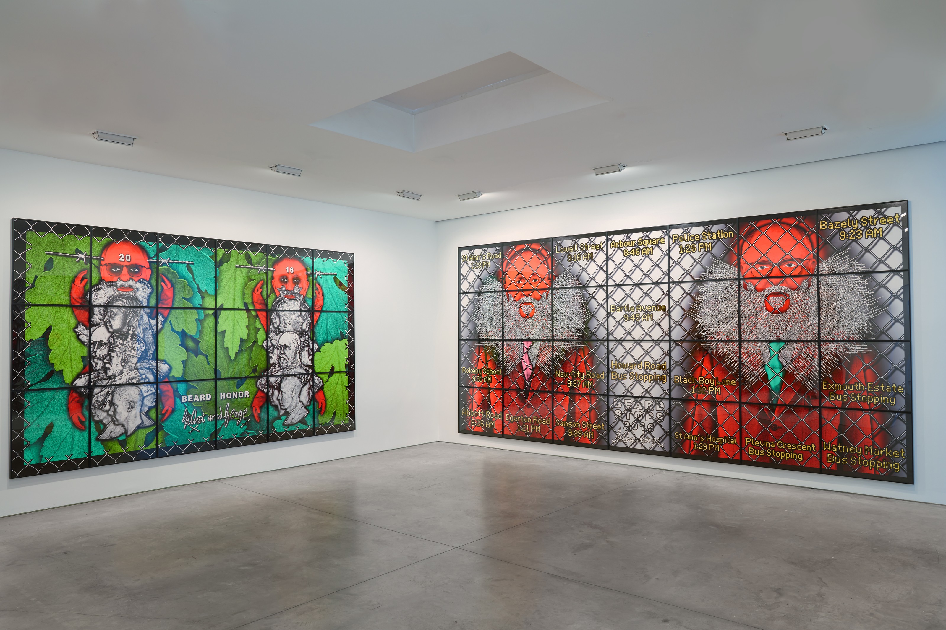 Installation view of Gilbert & George at Lehmann Maupin New York