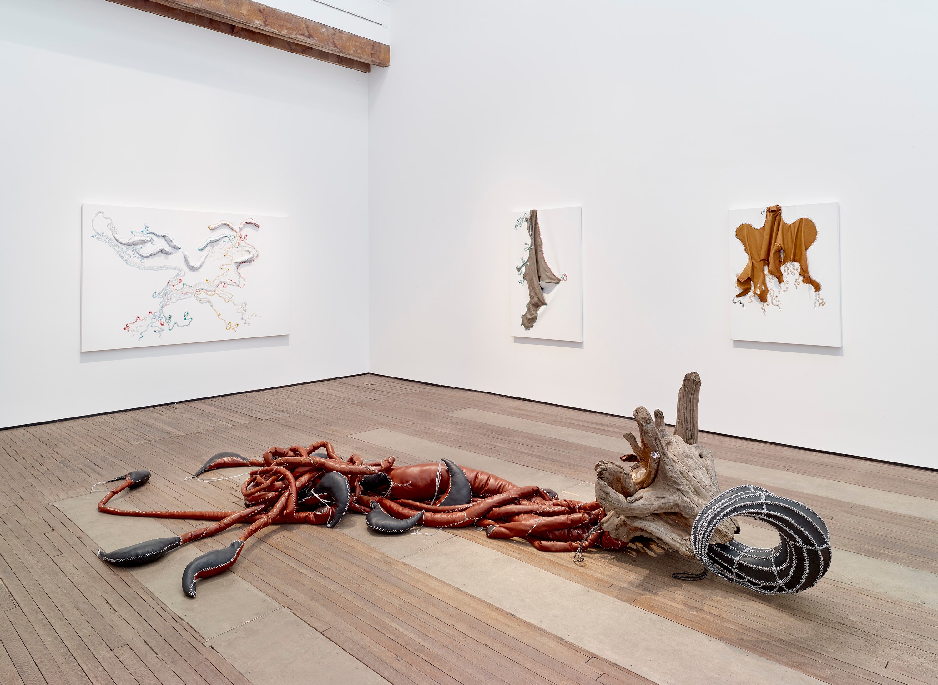 Installation view of Nicholas Hlobo at Lehmann Maupin New York