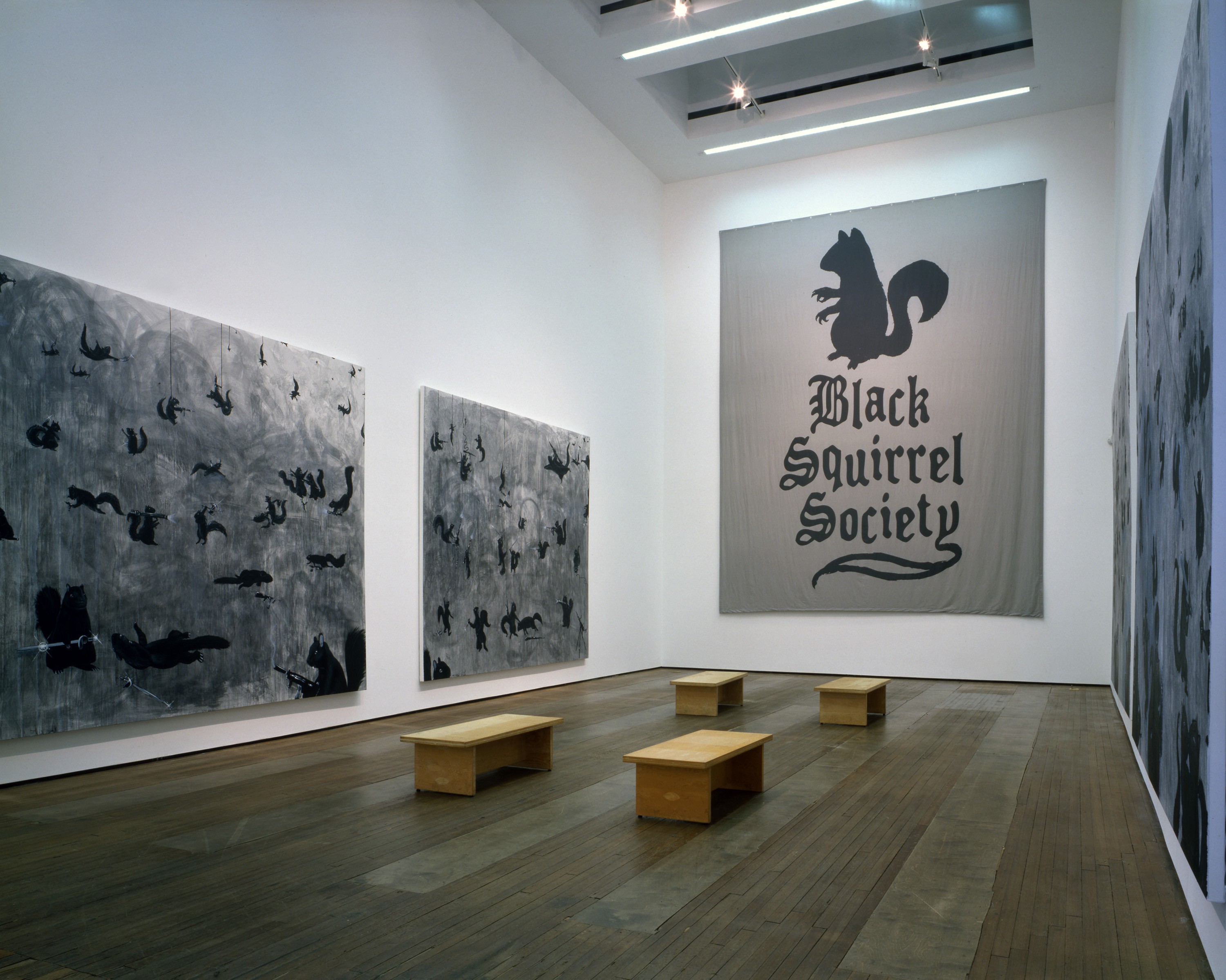Installation view of Black Squirrel Society at Lehmann Maupin New York