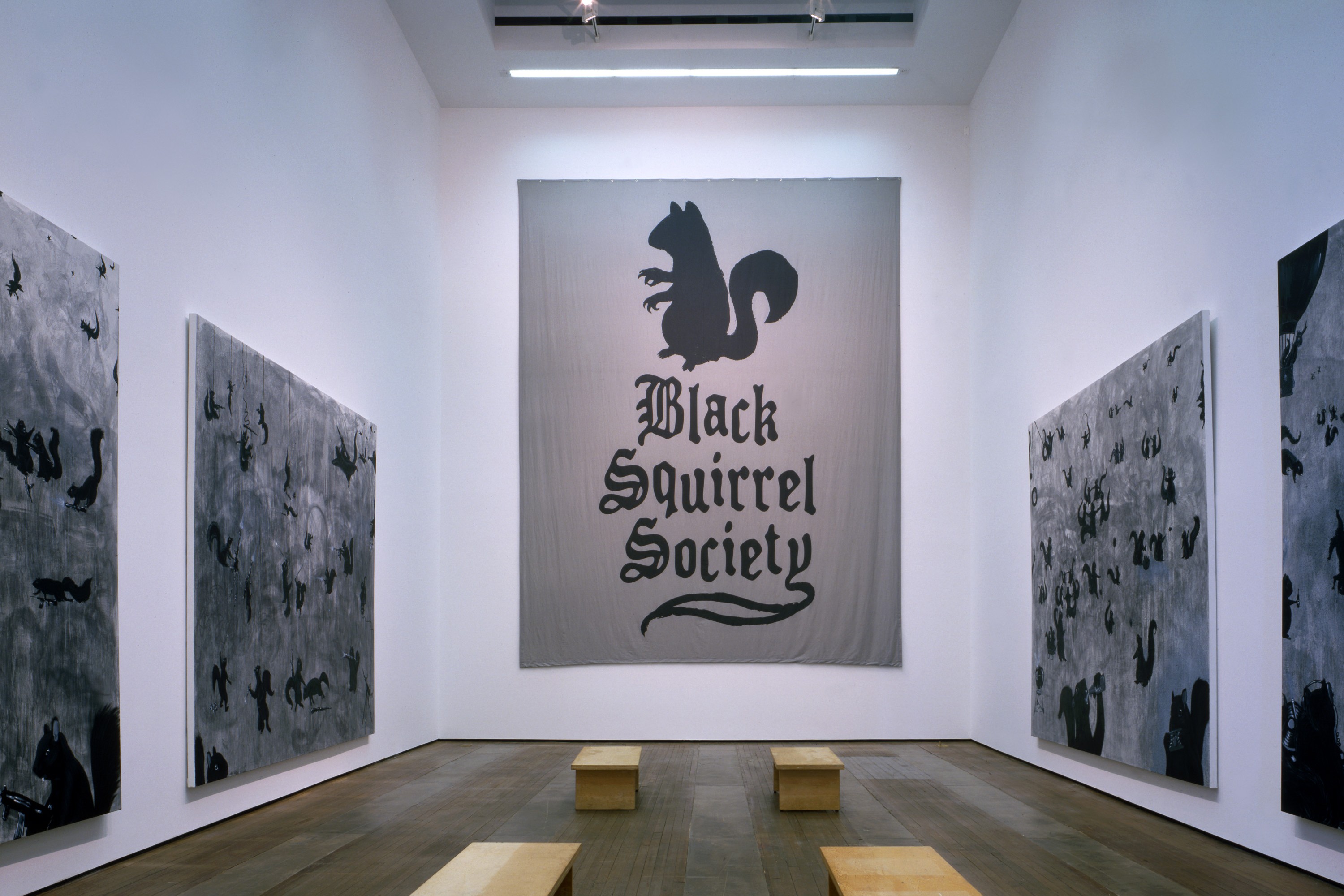 Installation view of Black Squirrel Society at Lehmann Maupin New York