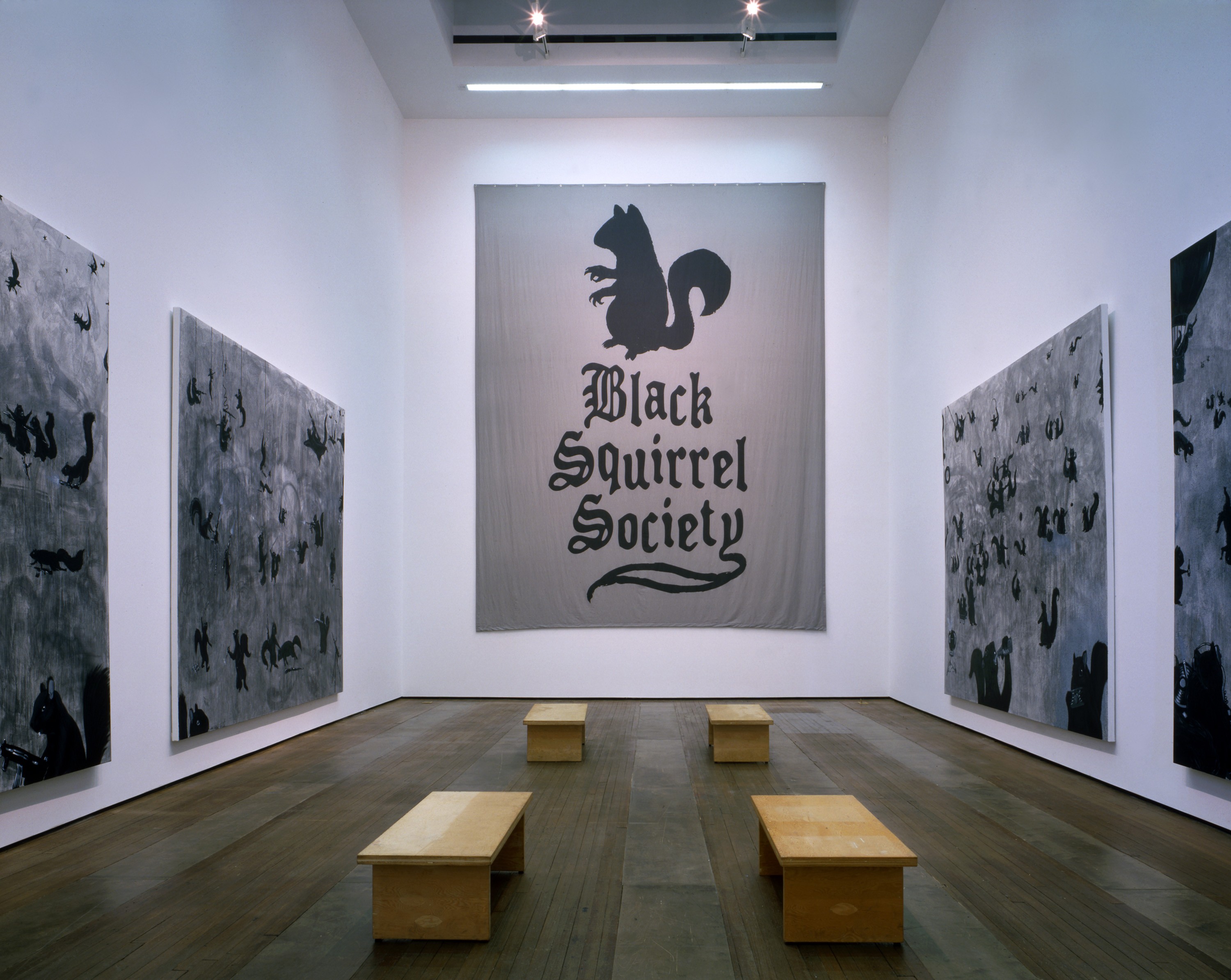 Installation view of Black Squirrel Society at Lehmann Maupin New York