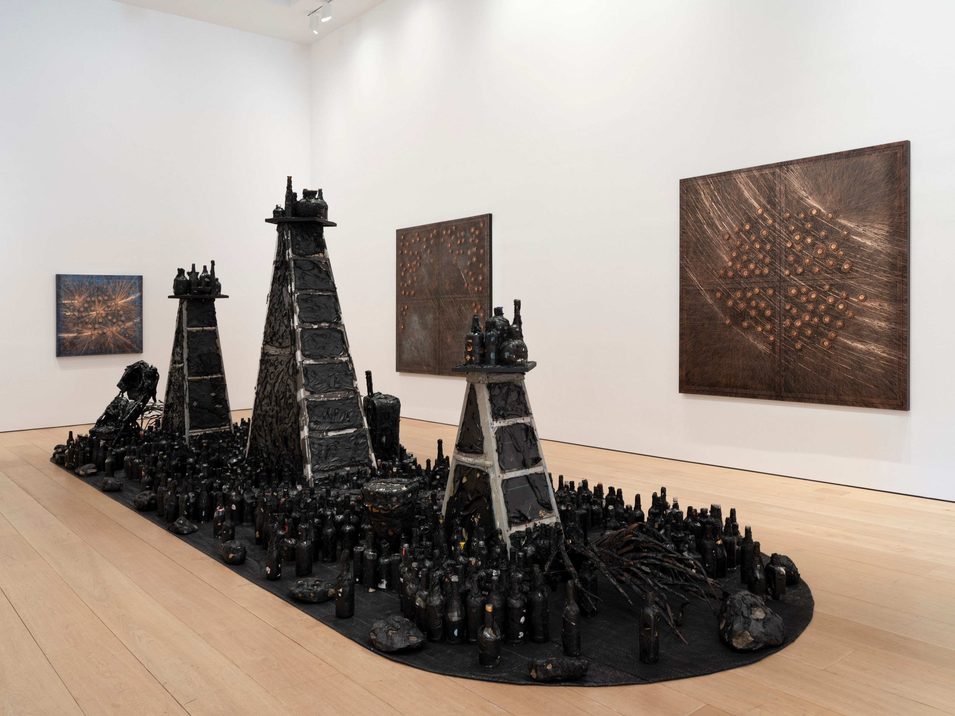 Installation view of Nari Ward at Lehmann Maupin New York