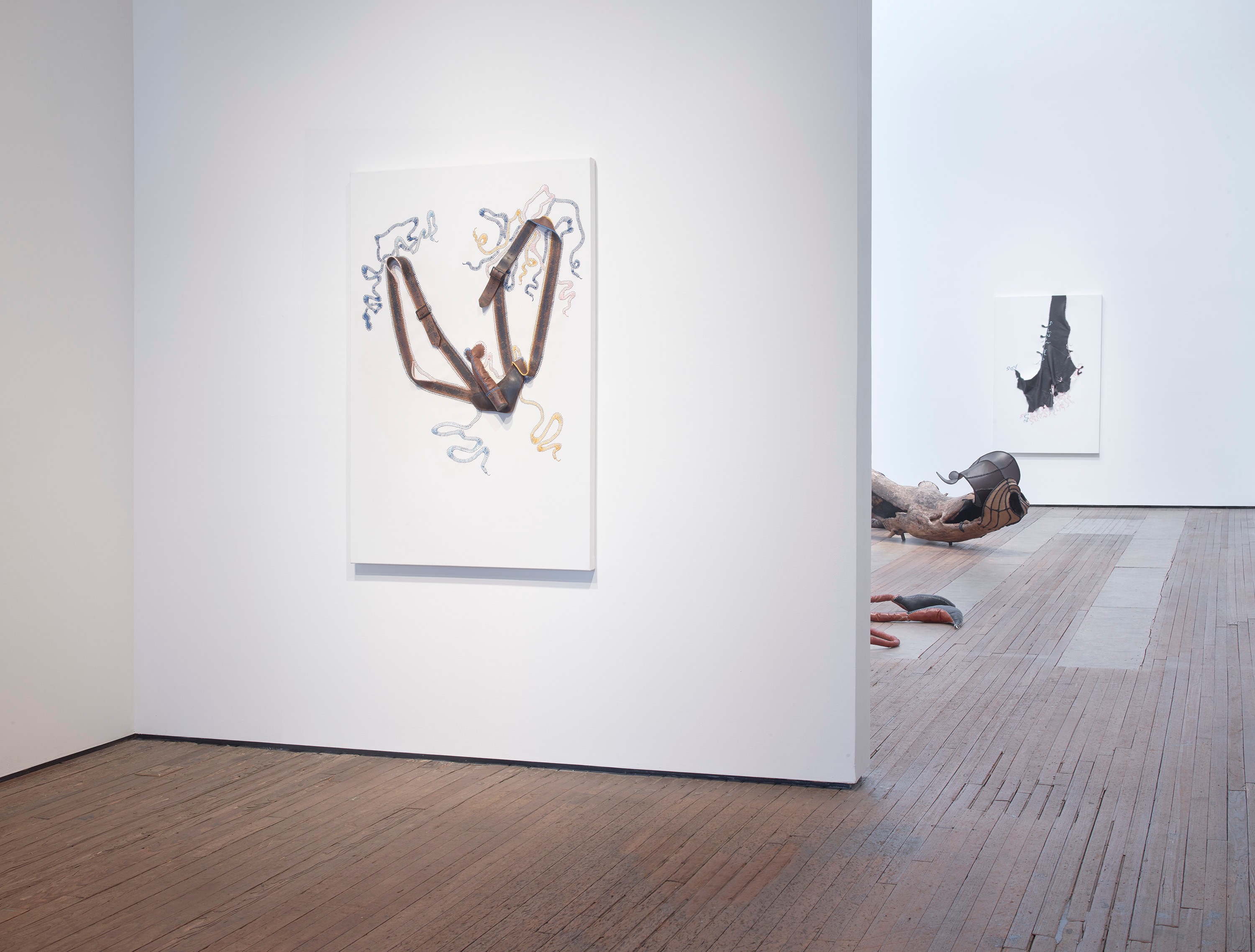 Installation view of Nicholas Hlobo at Lehmann Maupin New York
