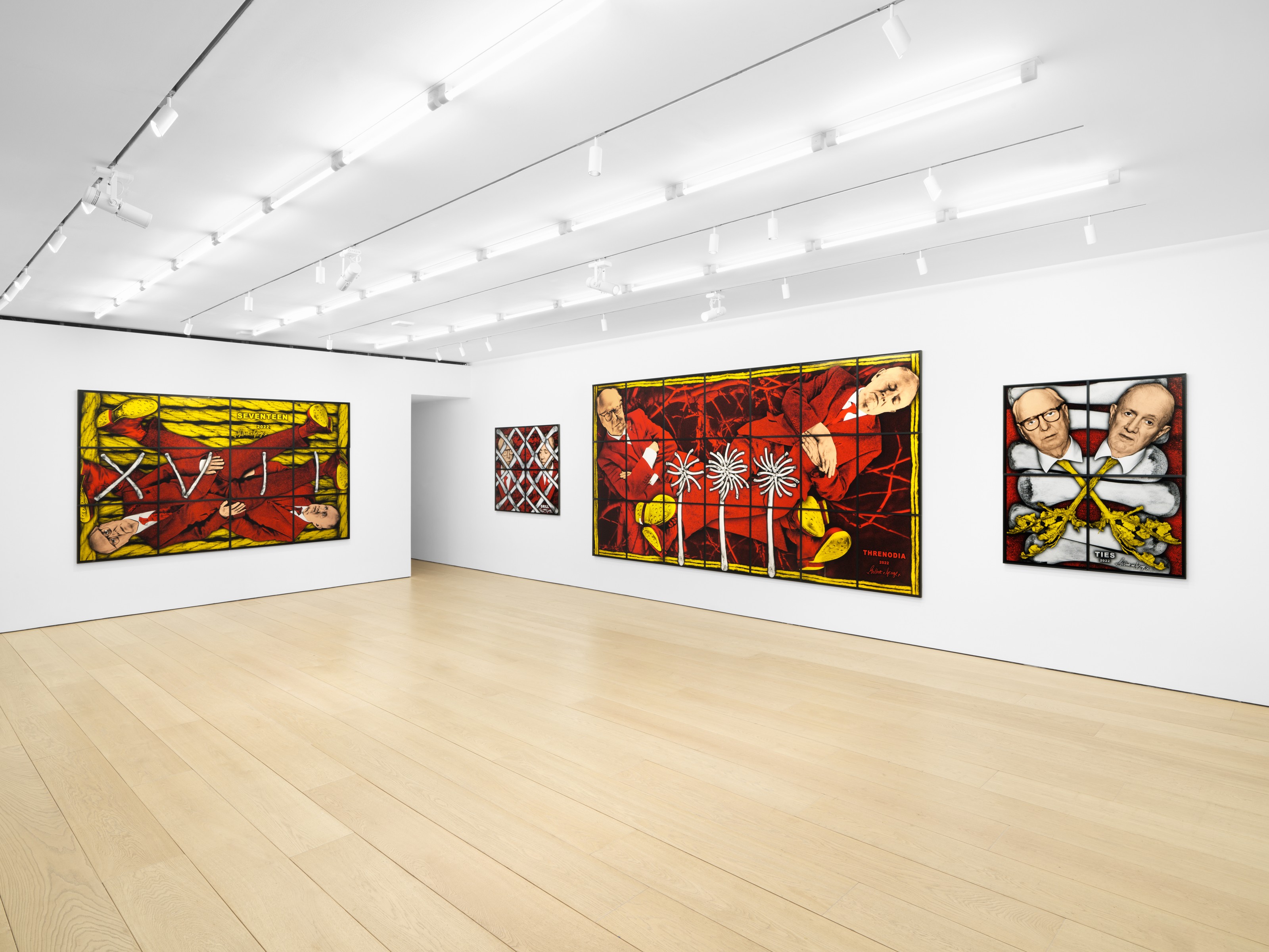 Installation view of Gilbert & George at Lehmann Maupin New York