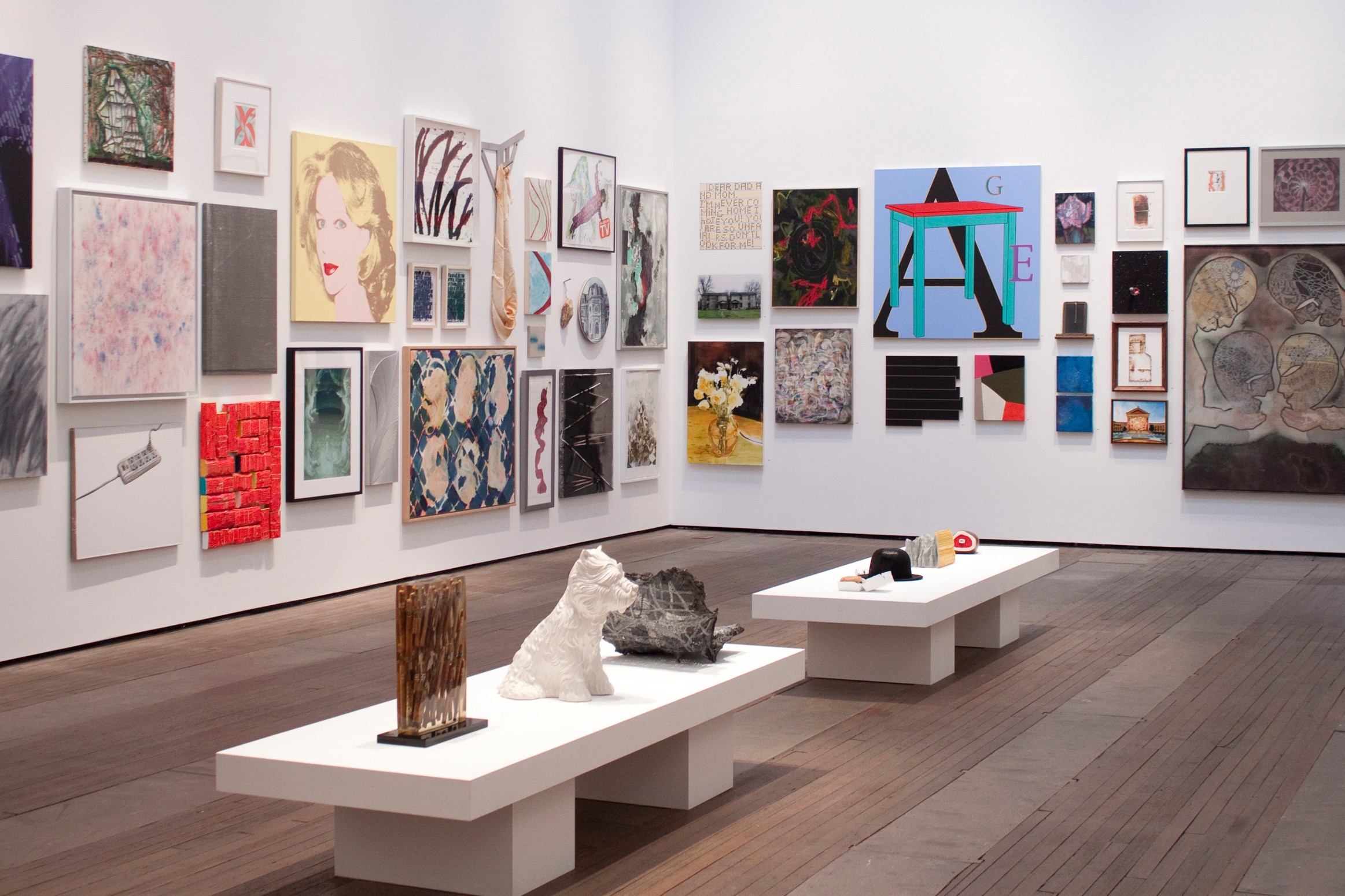 Installation view of Painting and Sculpture: FCA Benefit Exhibition at Lehmann Maupin New York