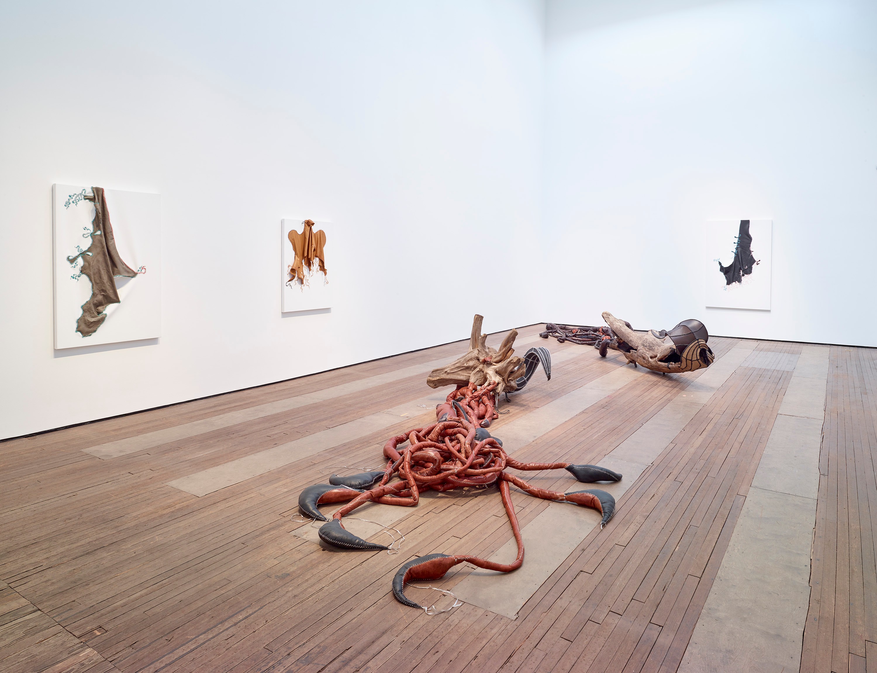 Installation view of Nicholas Hlobo at Lehmann Maupin New York