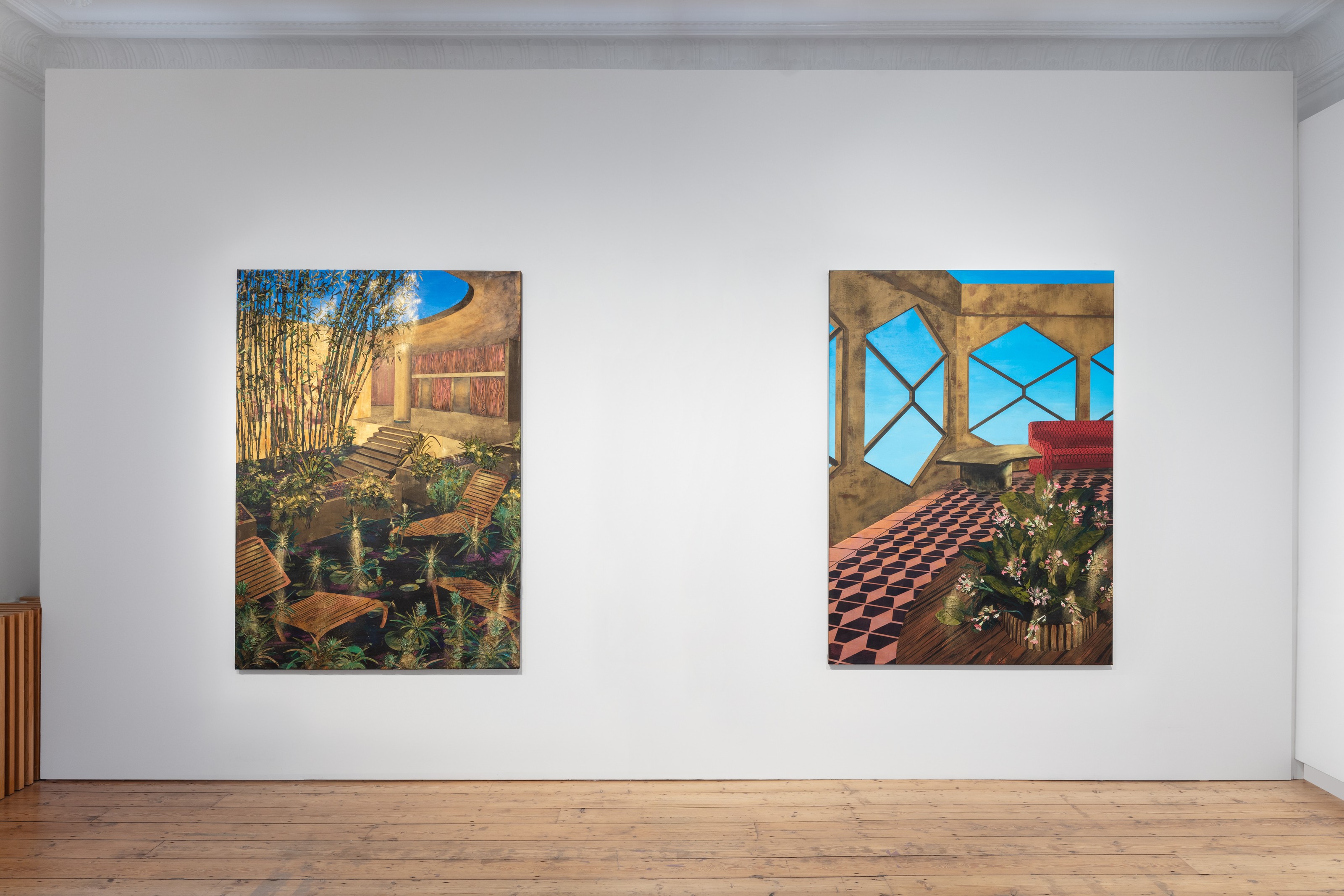 Installation view of In Dialogue: Robin Rhode & Rogelio Báez Vega at Lehmann Maupin London