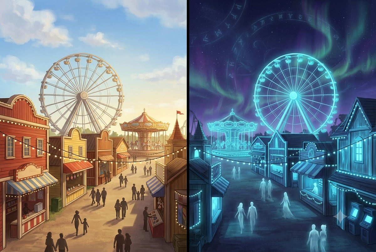The park, by day and by night