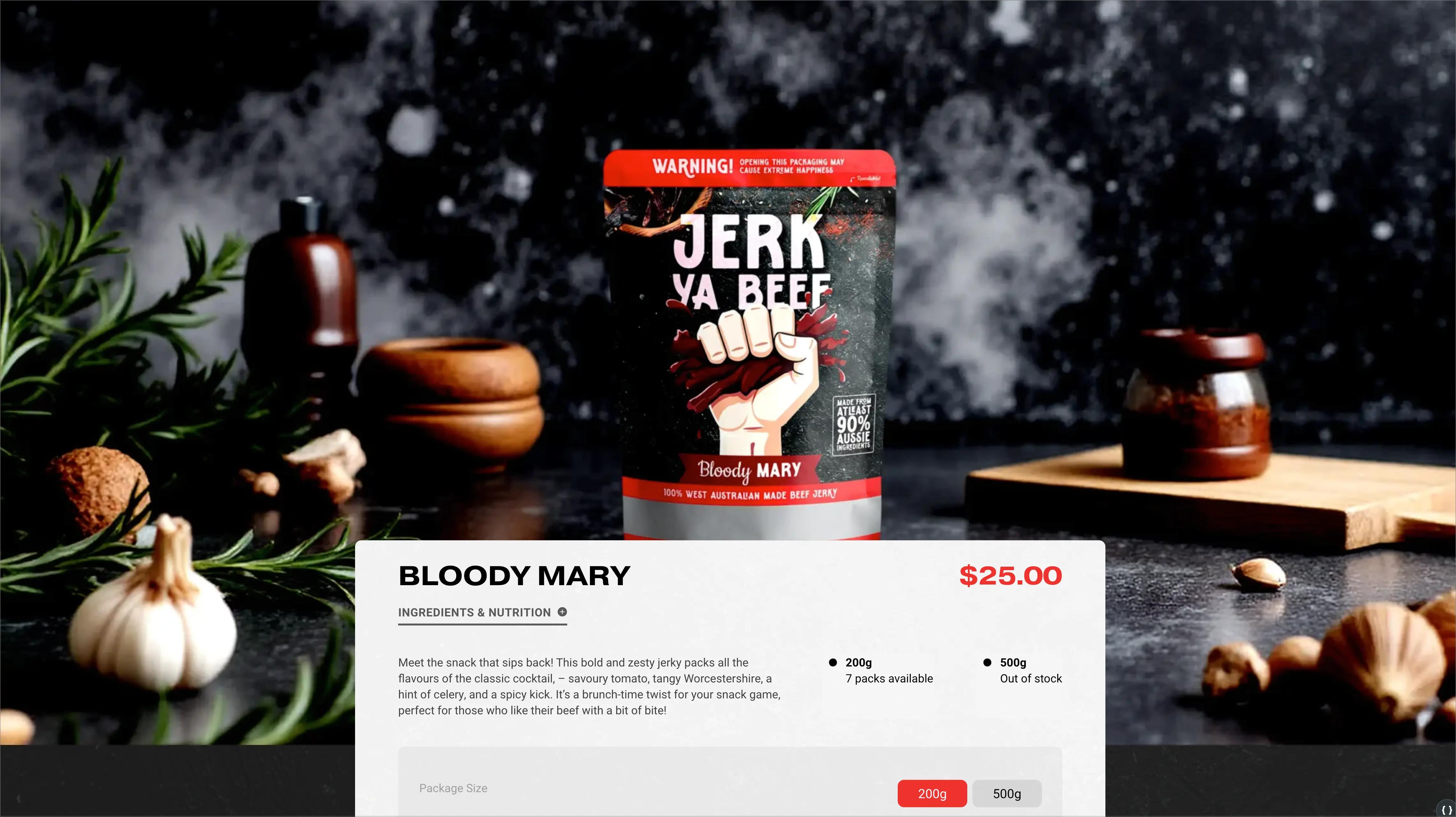 web design bloody mary product page