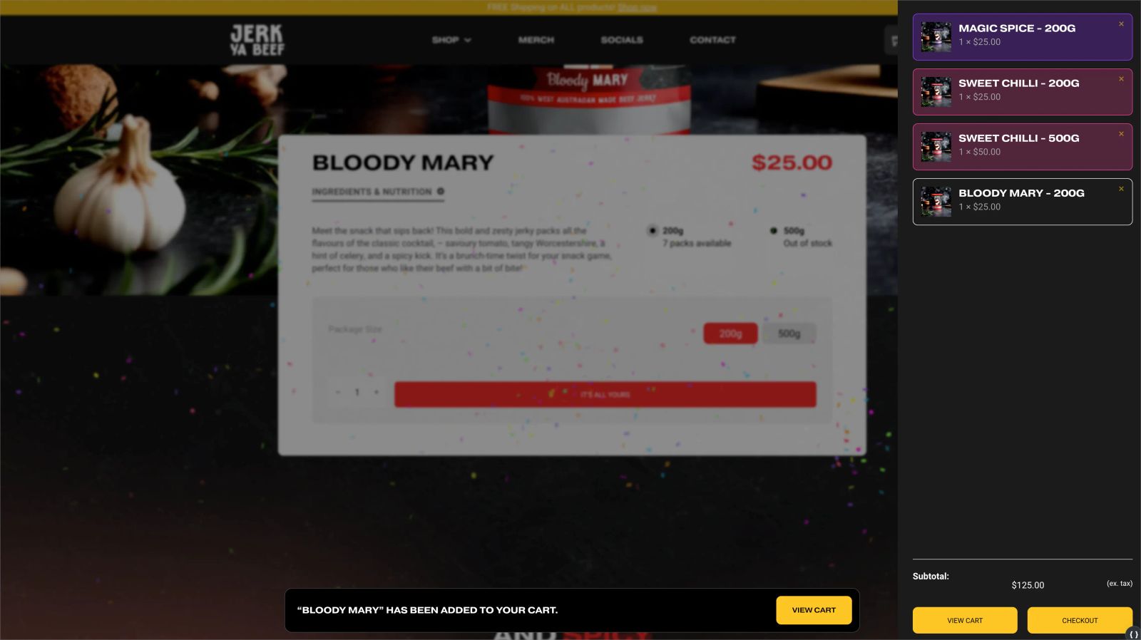 mini cart on custom ecommerce website