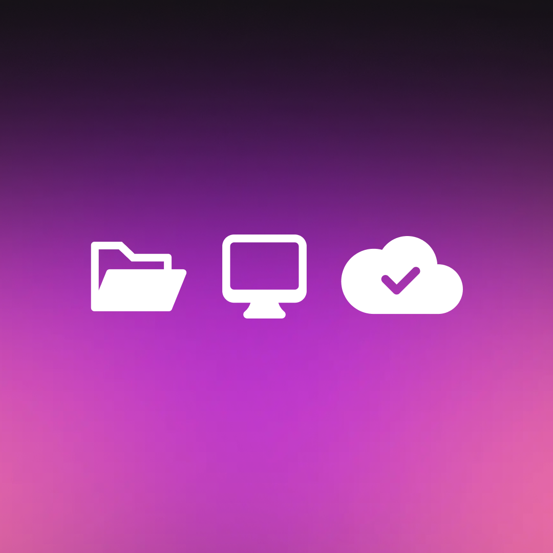 Folder, monitor and cloud icons representing source files, website management tools and hosting