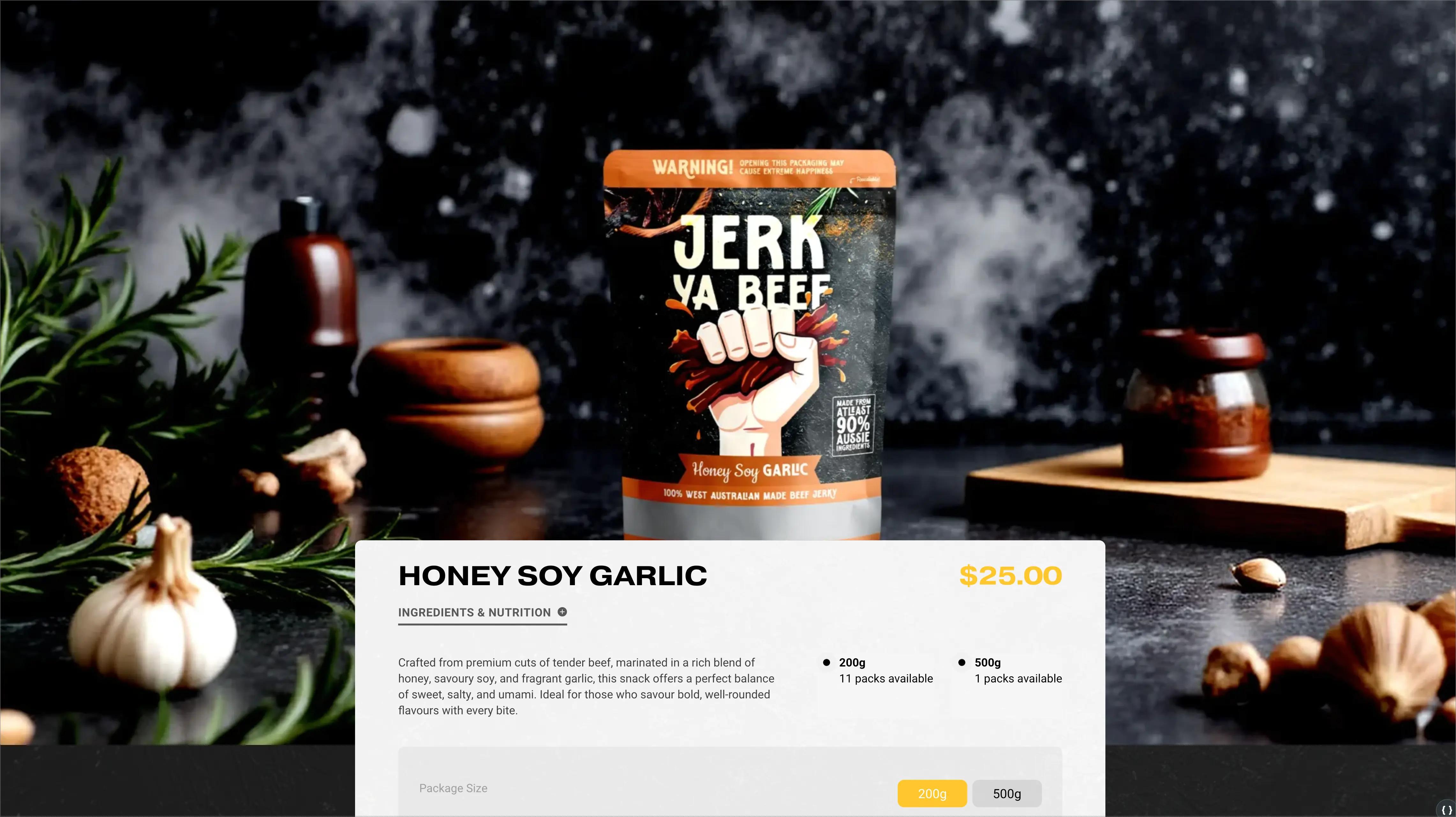 web design honey soy garlic product page